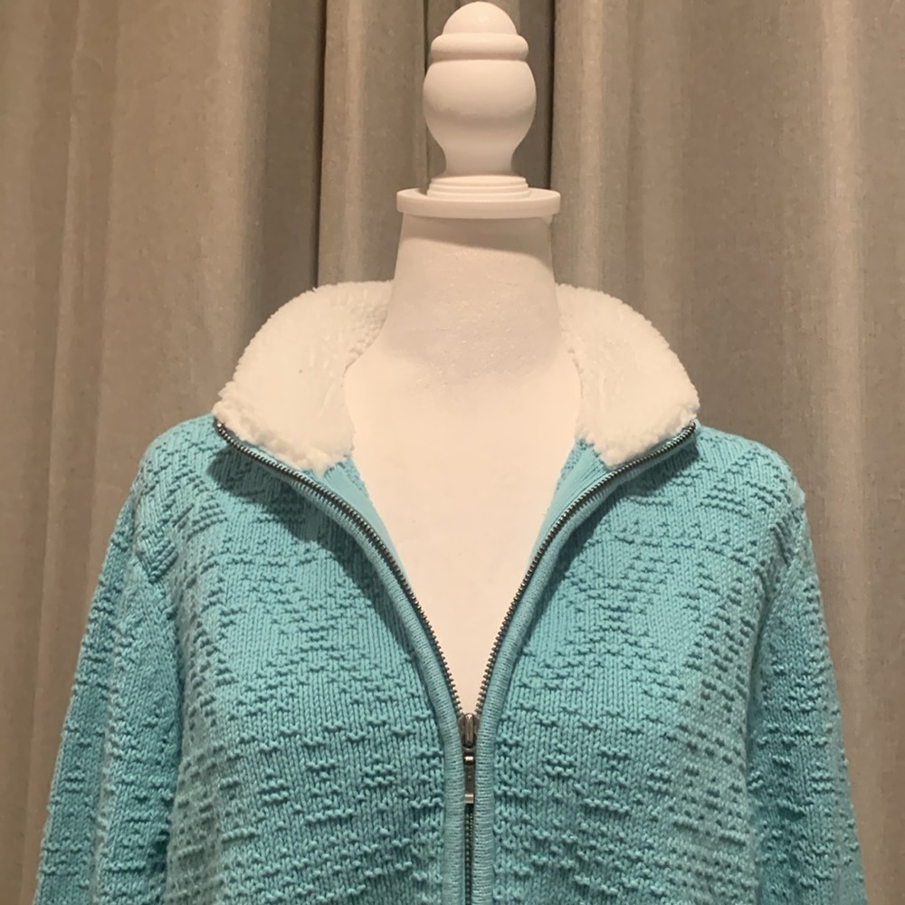 Croft & Barrow Full Zip Turquoise Jacket with Sherpa Collar Size Large - Picture 7 of 15